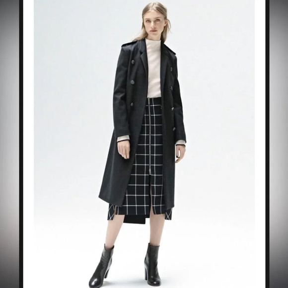 Rag & Bone Windowpane MIDI Skirt 6 Black Front Zipper Sabina - Picture 3 of 13